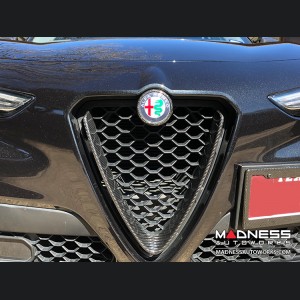 Alfa Romeo Stelvio Front V Shield Grill Frame + Emblem Frame Kit - Carbon Fiber 